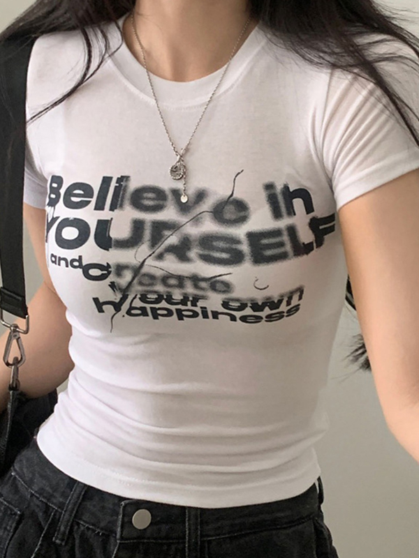 Kurzarm-T-Shirt mit Buchstaben-Print-1