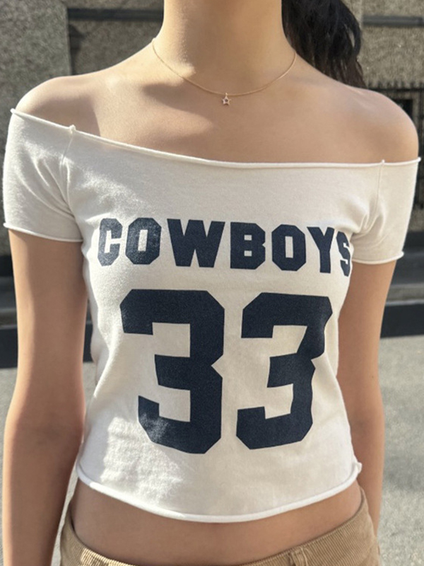 One-Shoulder-T-Shirt mit digitalem Druck und kurzen Ärmeln-1