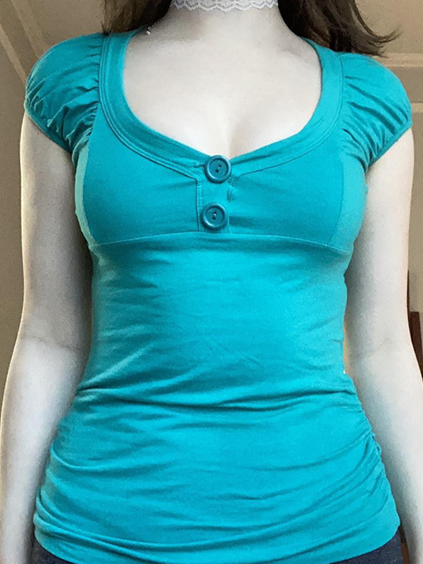 Kurzarm-T-Shirt mit Blasenärmeln-3