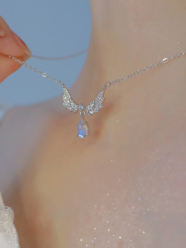 Strass-Fee-Flügel-Charme-Halskette-3