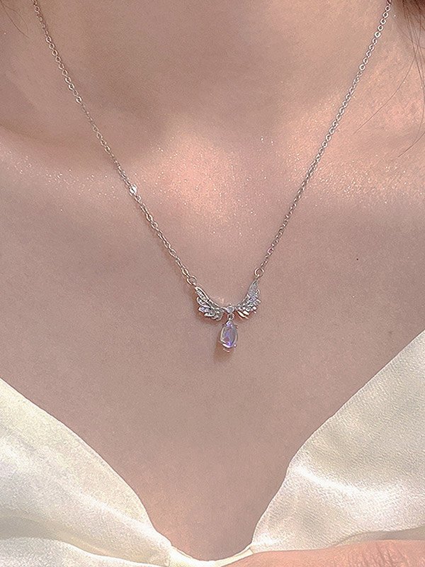 Strass-Fee-Flügel-Charme-Halskette-1