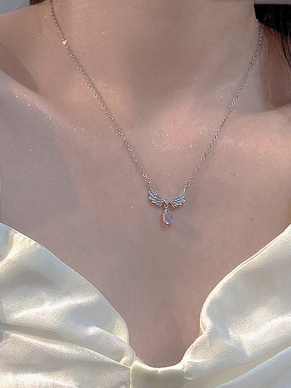 Strass-Fee-Flügel-Charme-Halskette-2