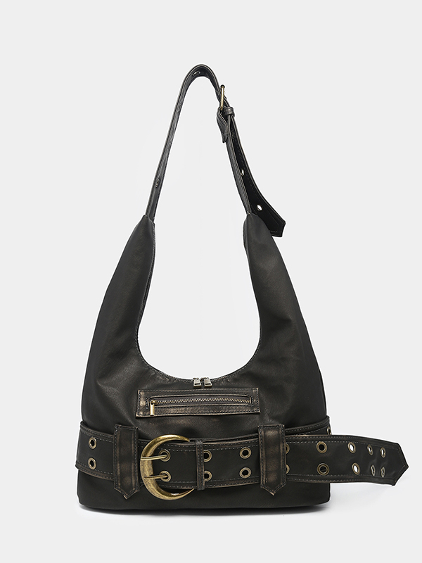 Große, verstellbare Schultertasche mit Gürtelschnalle aus gewaschenem Leder im Used-Look-3