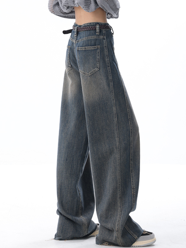 Verwaschene Jeans mit weitem Bein und Raw Edge-Details-4