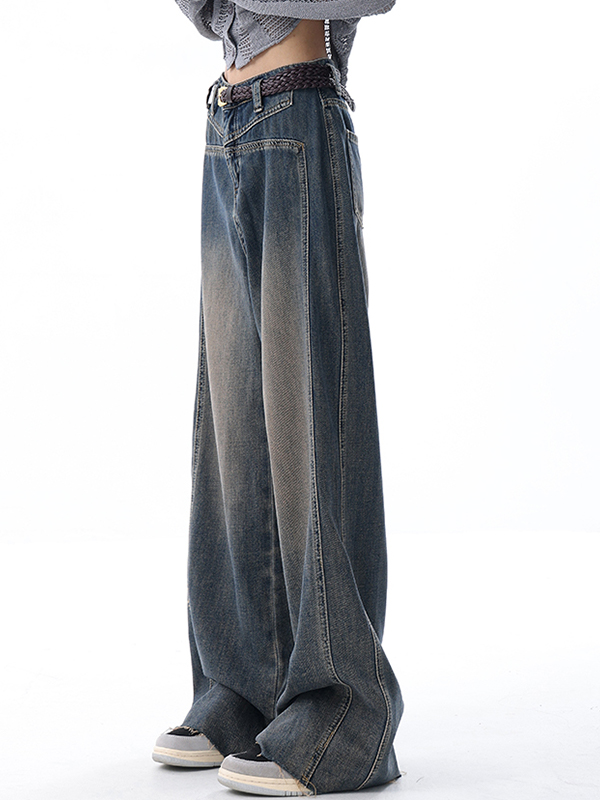 Verwaschene Jeans mit weitem Bein und Raw Edge-Details-1