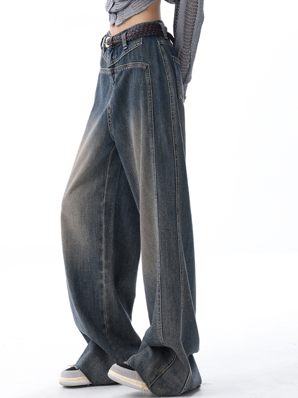 Verwaschene Jeans mit weitem Bein und Raw Edge-Details-3