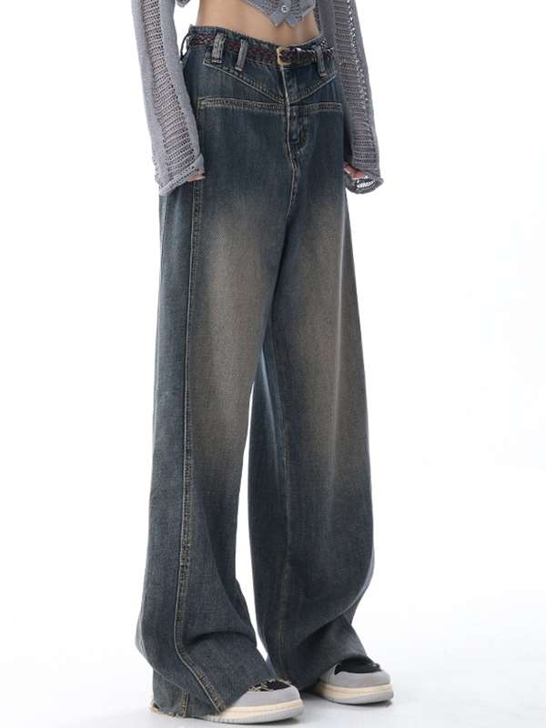 Verwaschene Jeans mit weitem Bein und Raw Edge-Details-2