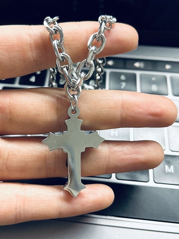 Herren Strass Kreuz Anhänger Kette Halskette-2
