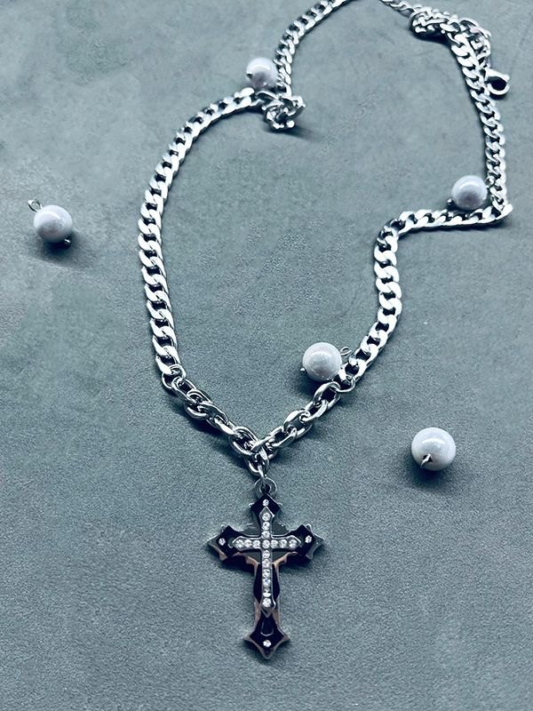 Herren Strass Kreuz Anhänger Kette Halskette-1