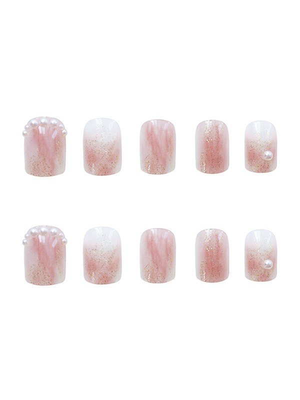 24 Stück Faux Pearl Decor verschwommen rosa Kunstnägel-2