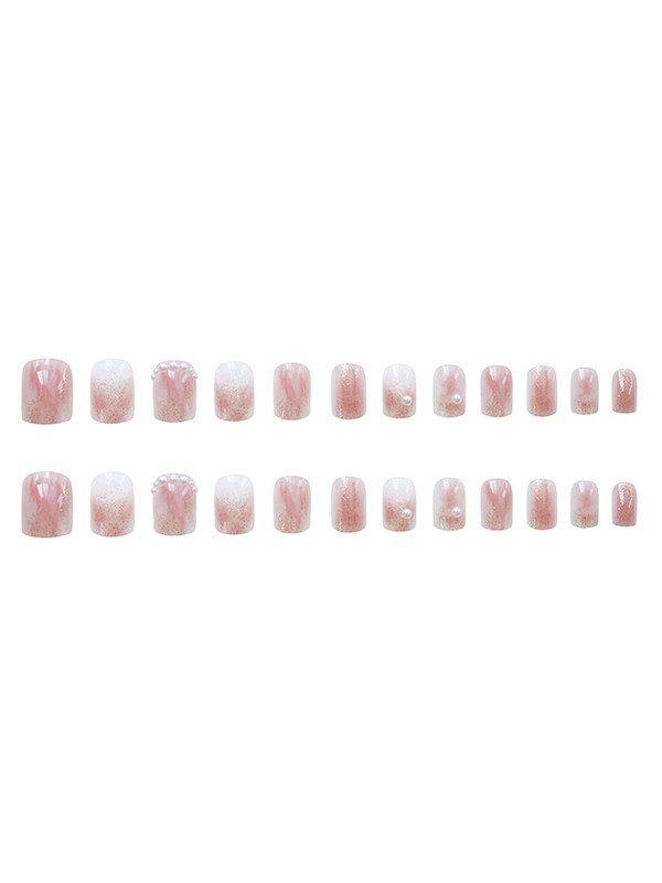 24 Stück Faux Pearl Decor verschwommen rosa Kunstnägel-1