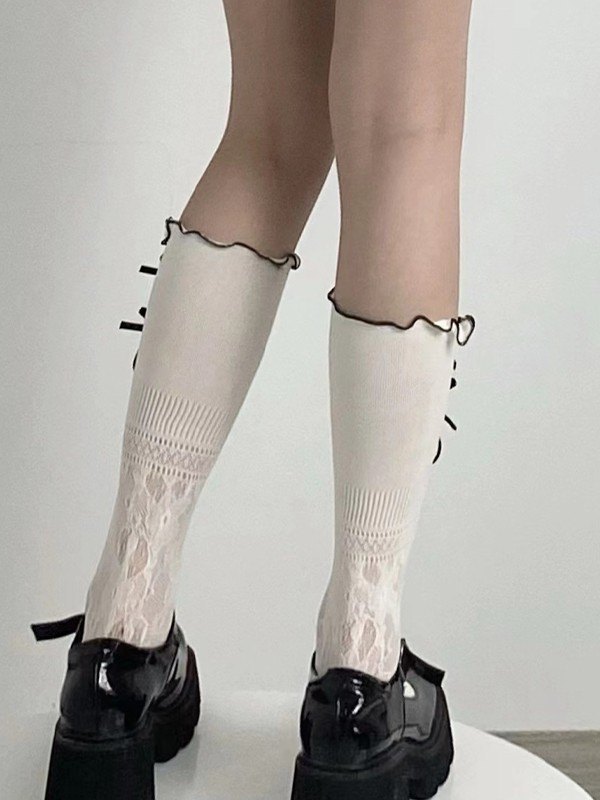 Bow Decor Ausschnitt Spitzensocken-4