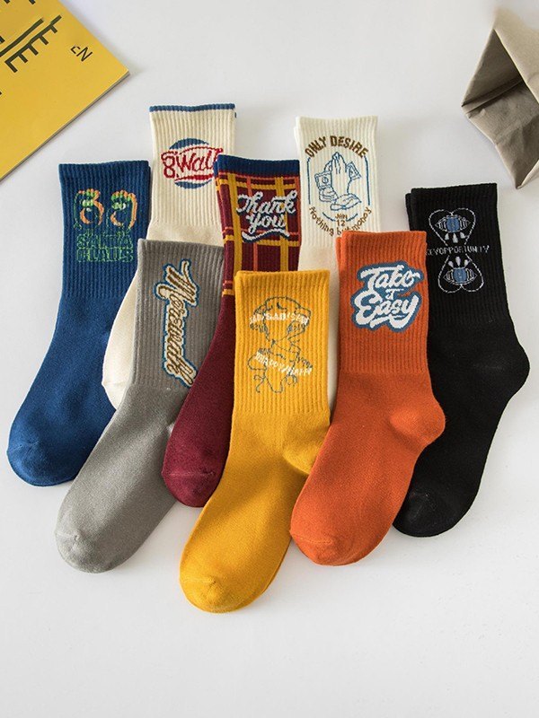 Vintage Jacquard Detail Crew Socken-1