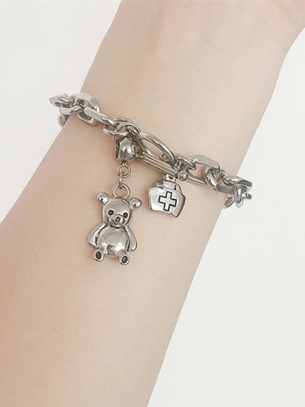 Knebel-Armband mit Bärenanhänger und klobiger Kette-3