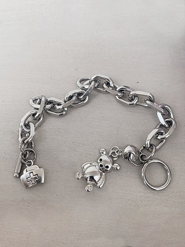 Knebel-Armband mit Bärenanhänger und klobiger Kette-4