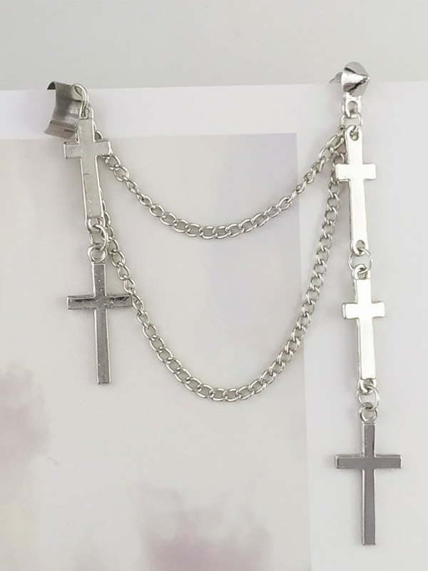 Kettenverzierter Kreuz-Tropfenohrring-3