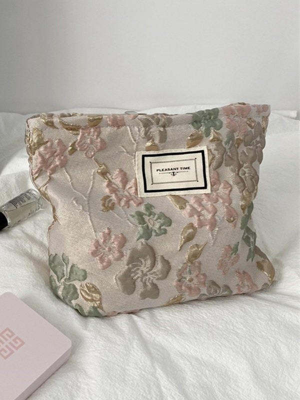 Vintage geprägte Blumen-Make-up-Tasche-1