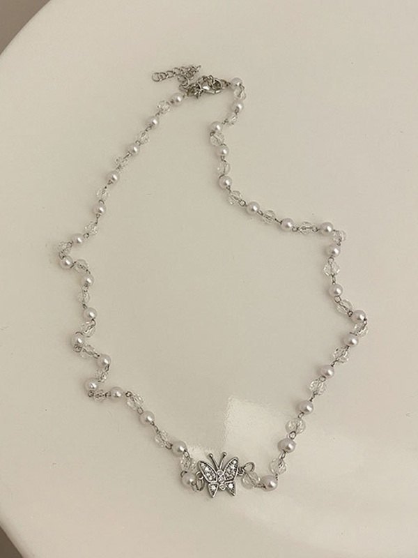 Strass-Schmetterlings-Faux-Perlen-Halskette-2