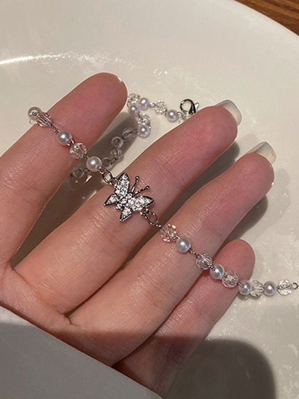 Strass-Schmetterlings-Faux-Perlen-Halskette-1