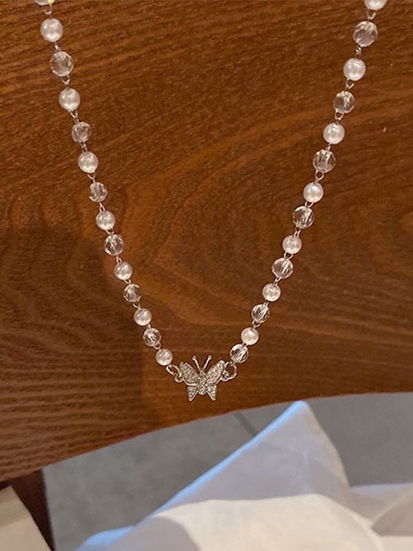 Strass-Schmetterlings-Faux-Perlen-Halskette-4