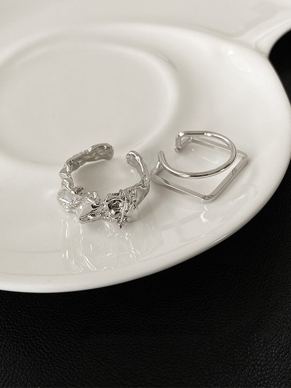 2 Stück Unregelmäßiges Silberring-Set-3