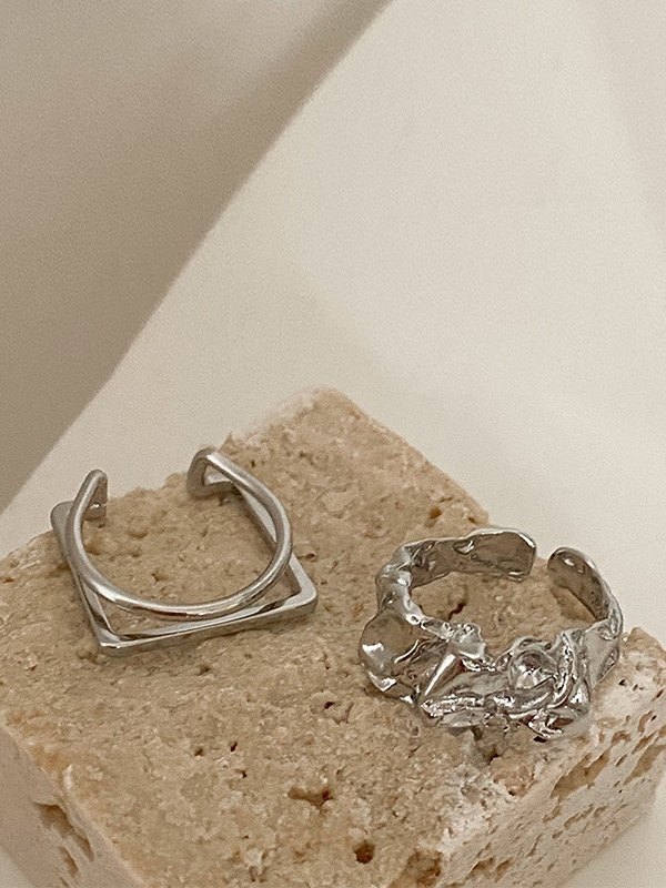 2 Stück Unregelmäßiges Silberring-Set-2