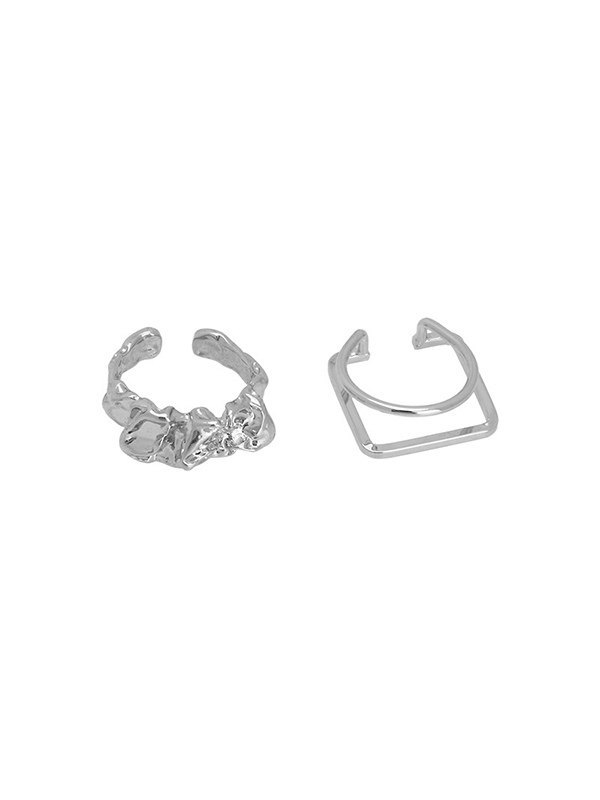 2 Stück Unregelmäßiges Silberring-Set-4