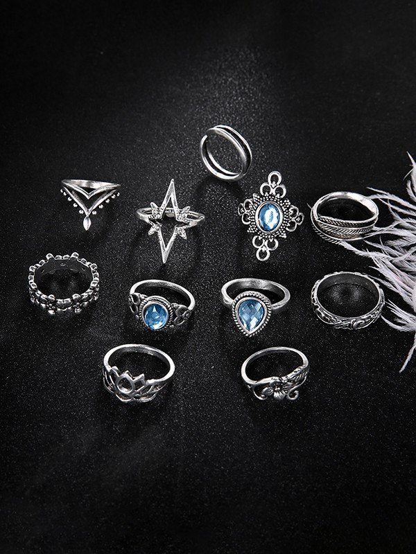 11-teiliges Vintage-Ring-Set mit gemischtem Muster-2
