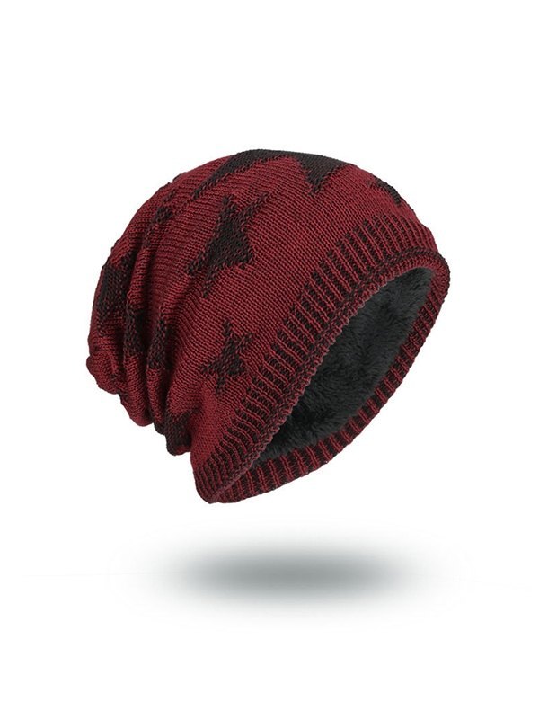 Star Jacquard Warme, mit Fleece gefütterte Beanie-Mütze-1