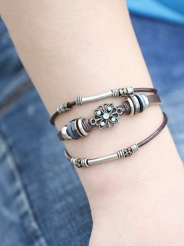 Boho mehrschichtiges Pu-Leder-Armband-4