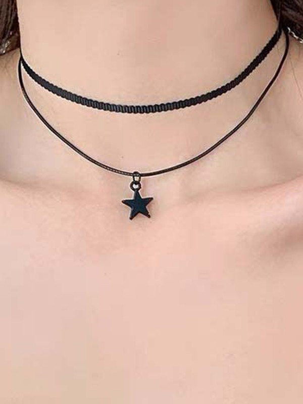 Doppellagige Choker-Halskette mit schwarzem Stern-1