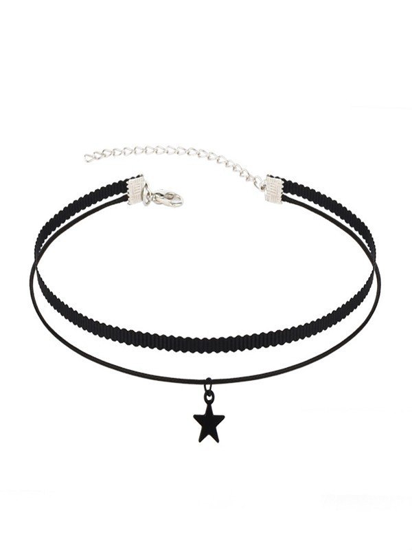 Doppellagige Choker-Halskette mit schwarzem Stern-3