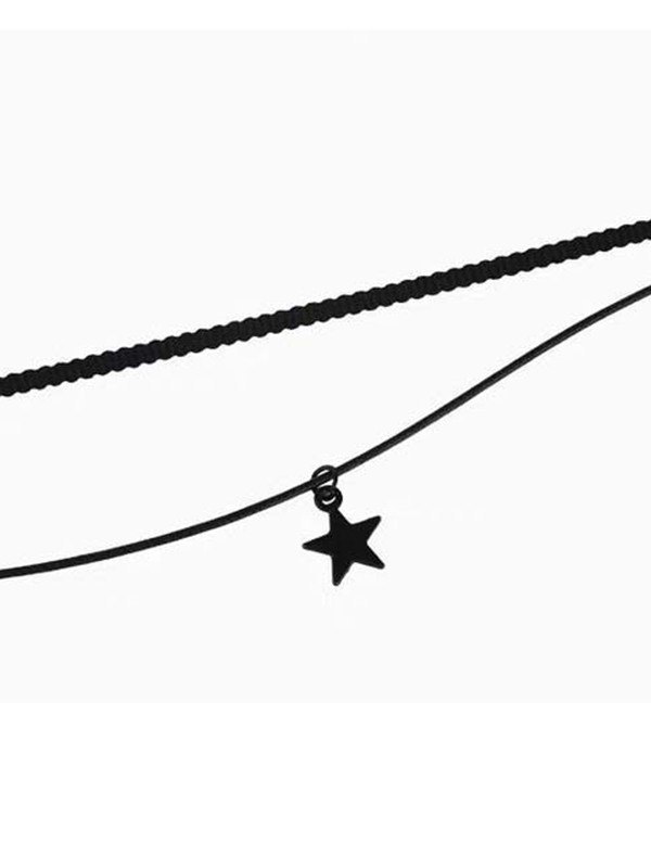 Doppellagige Choker-Halskette mit schwarzem Stern-2