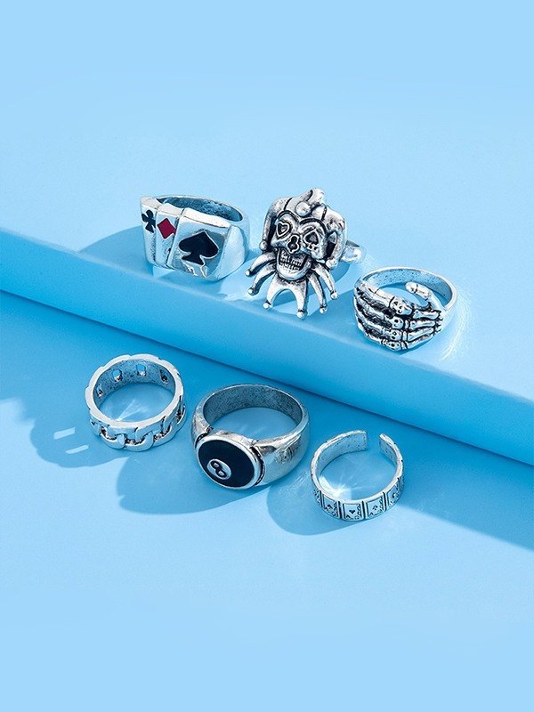 Herren 6er Silber Punk Ring-1