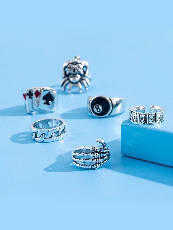 Herren 6er Silber Punk Ring-2