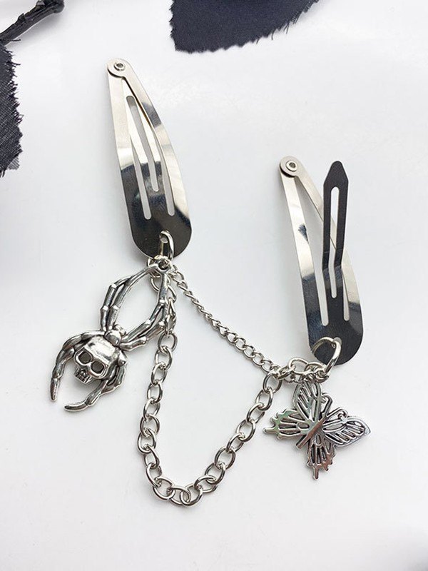 Schädel Schmetterling Charm Snap Haarspange-3