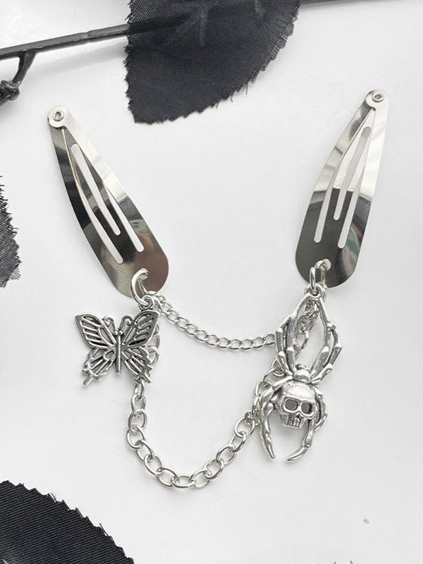 Schädel Schmetterling Charm Snap Haarspange-2