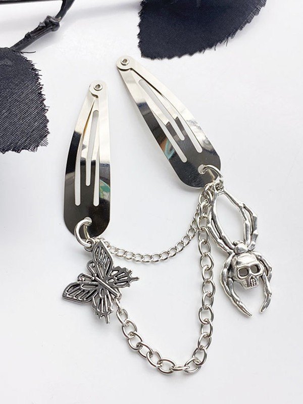 Schädel Schmetterling Charm Snap Haarspange-1