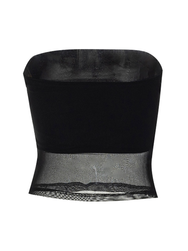 Schwarz getäfeltes Bandeau-Oberteil aus Mesh-5