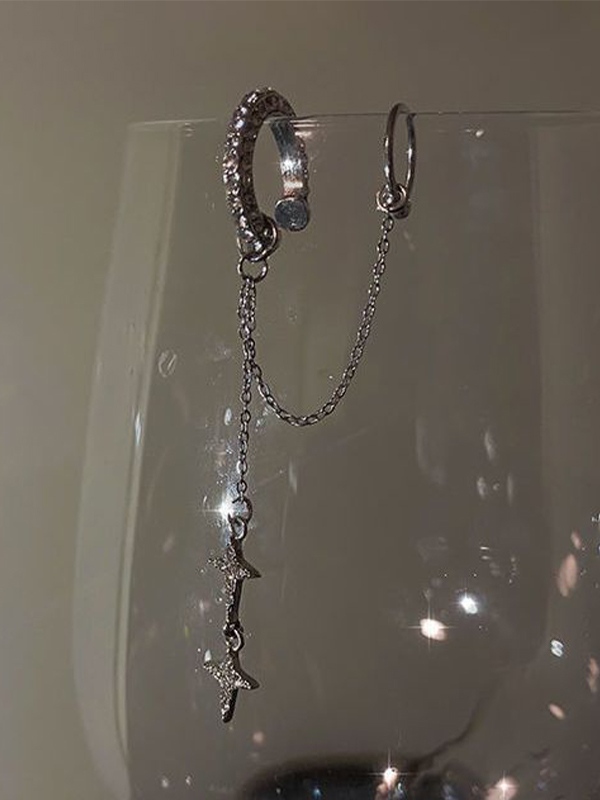 Glänzender Manschettenohrring mit Sternanhänger und Kettenglied-3