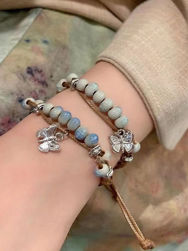 Vintage Schmetterling Keramik Perlen geflochtenes Armband-1