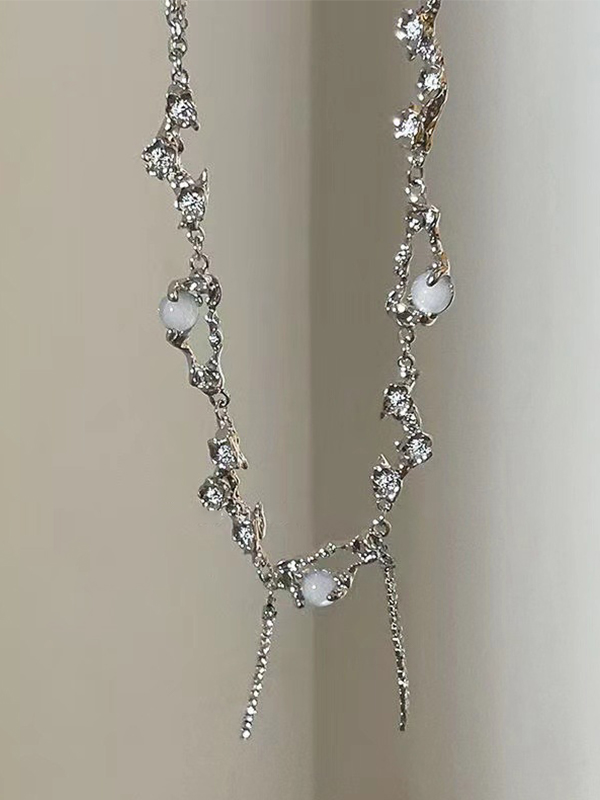 Silberne Perlen-Strass-Halskette-4