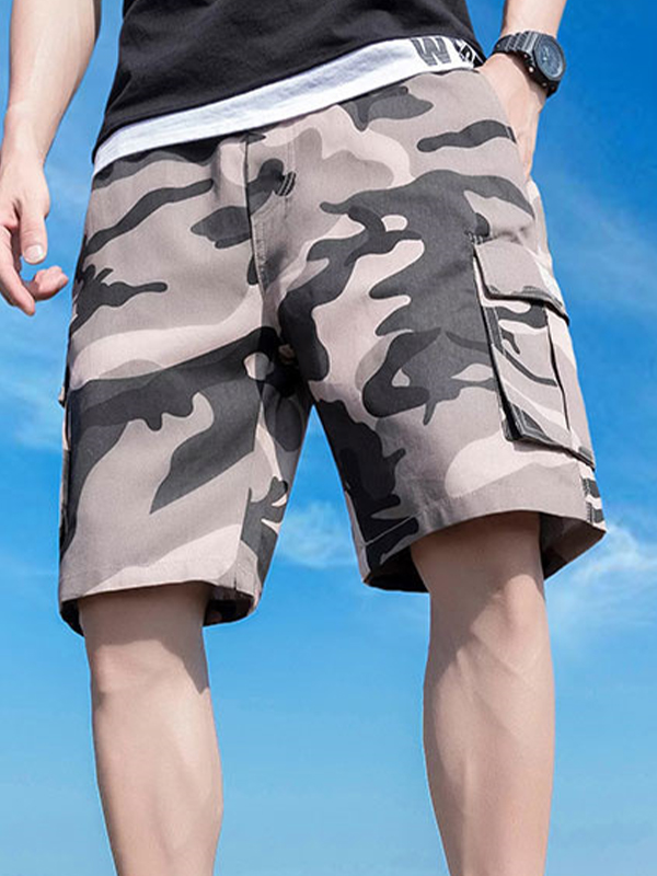 Lässige Workwear-Shorts für Herren mit Camouflage-Muster-2