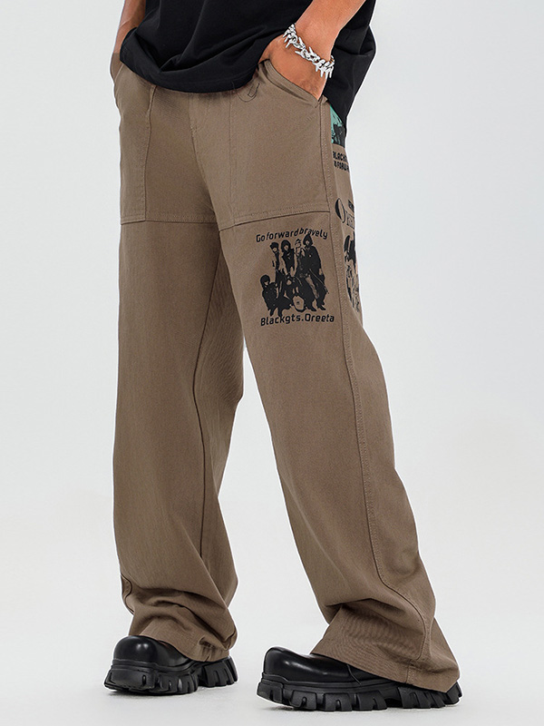 Lässige Hose mit geradem Bein und Retro-Muster für Herren-1