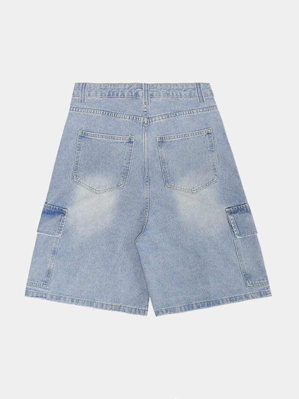 Lockere Shorts aus gewaschenem Denim mit großen Taschen für Herren-1